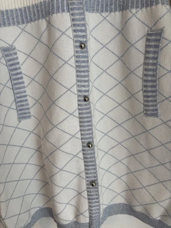 NAIN White Blue Knit Cardigan Dress Button Front Chic Feminine Style - Picture 4 of 16